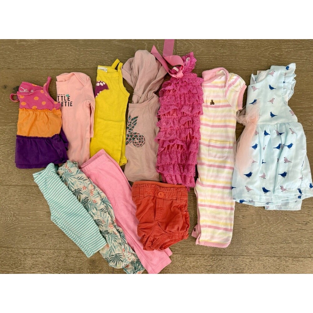 Lot Of 11 Baby Girl Summer Clothes Dress Shirts Shorts GAP Carters Sz 6 9 12 Mo
